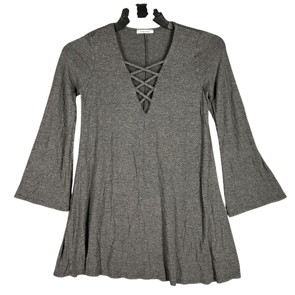 Ming Ming Dress Small Womens USA Made‎ Tunic Flare Sleeve Gray Minimal Festival
